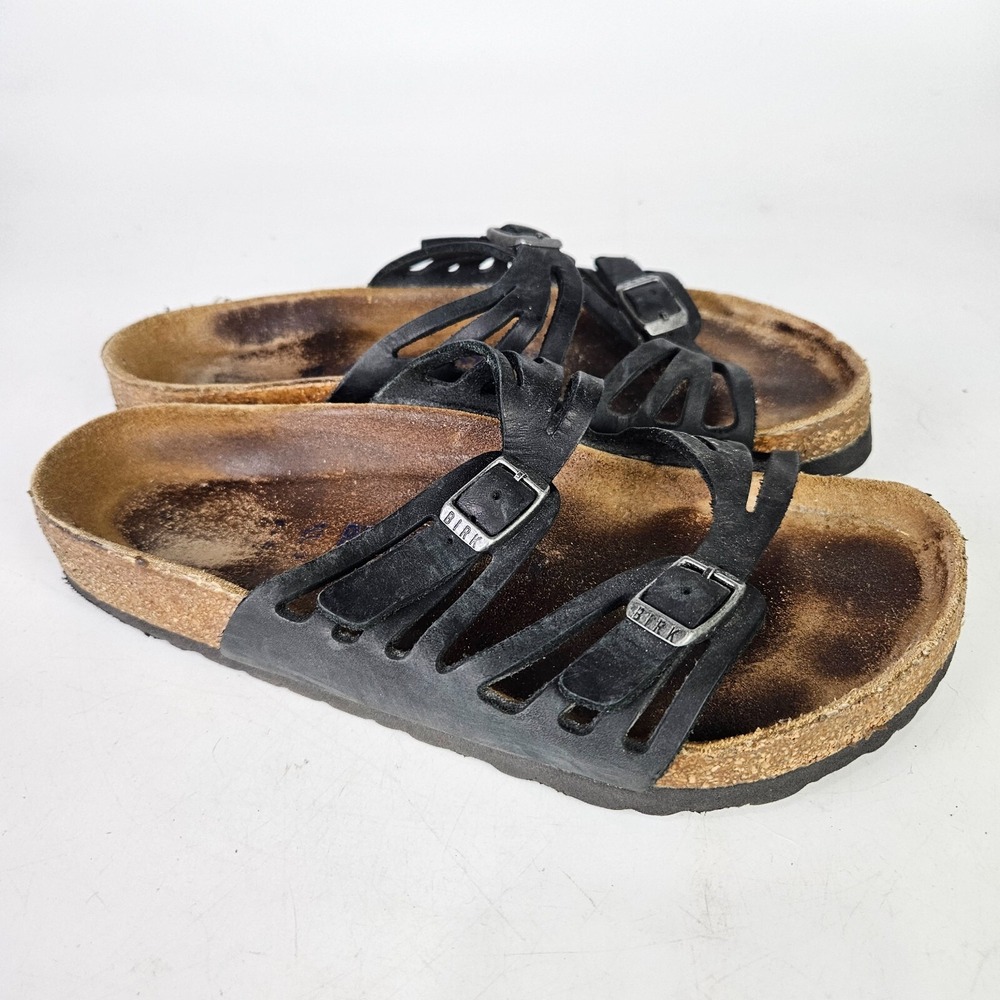 Birkenstock Granada Black Leather Soft Bed Sandals Women's Size: 37 / 6